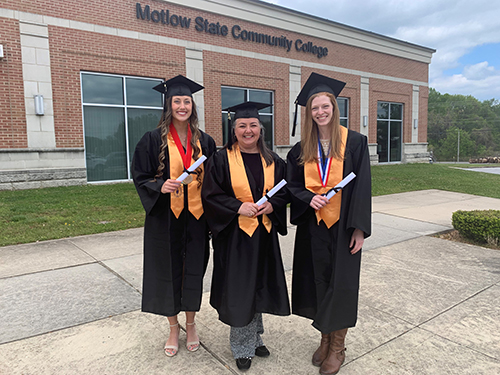 Graduating PTK officers who were responsible for Motlow winning the College Project this year. Left to right: Madelyn Wood, Deitra Dunlap, and former PTK President Rebekah Randell.